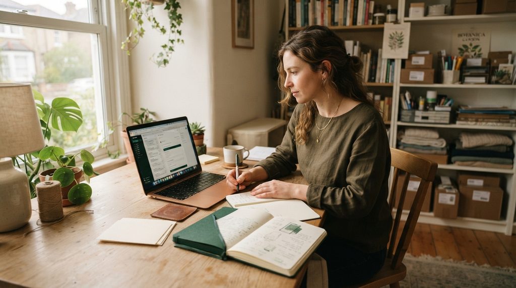 Small business owner using a laptop to connect with potential customers